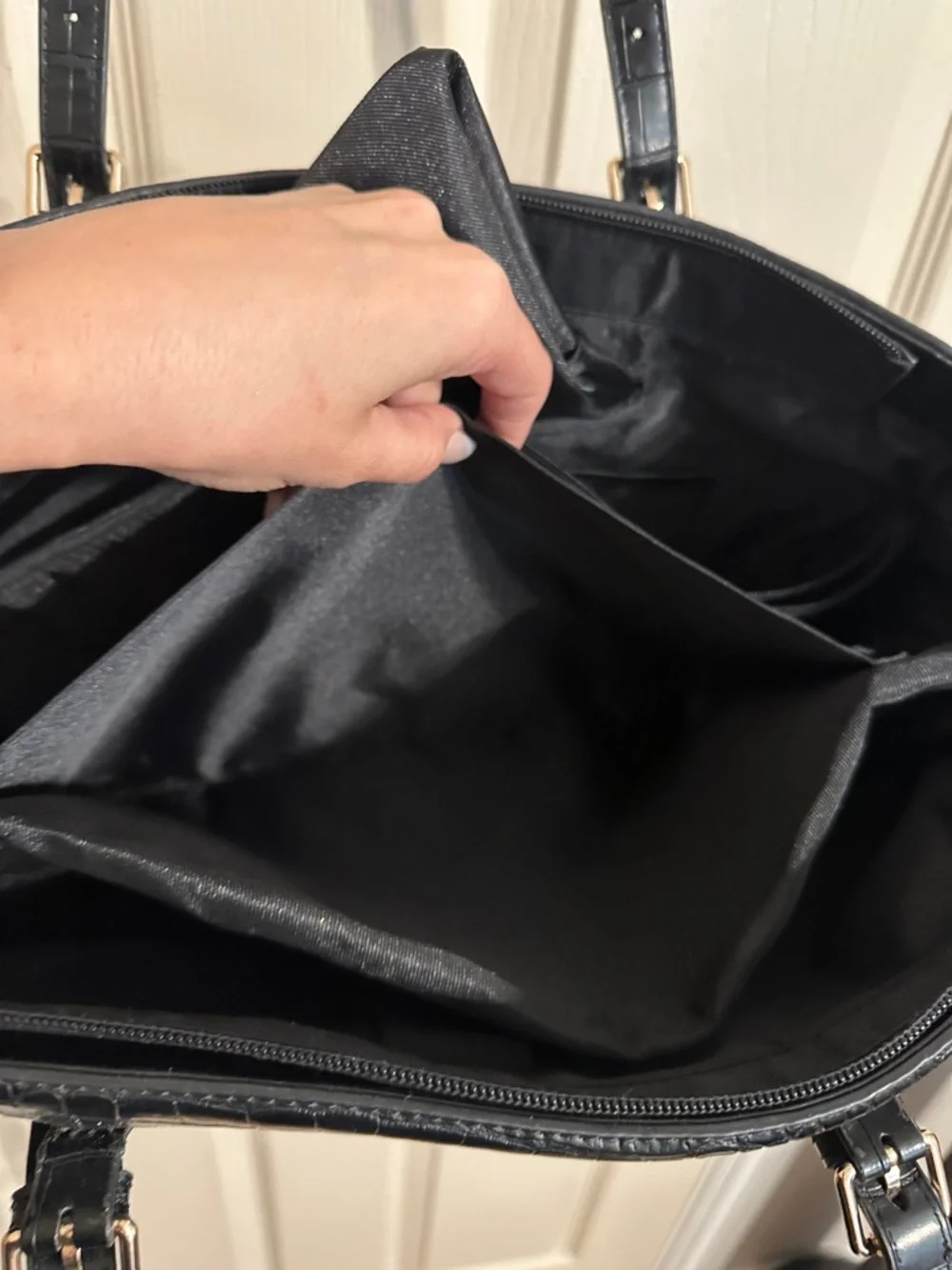 Elegant Croc-Embossed Laptop Shoulder Tote Bag, Black, Fits up to 16” Laptop